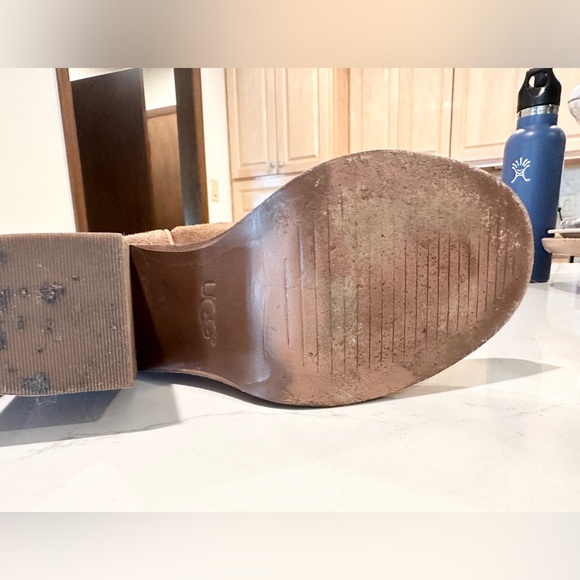 UGG Jerene Shearling Suede tan heeled tie up Boots 7 - Picture 10 of 10